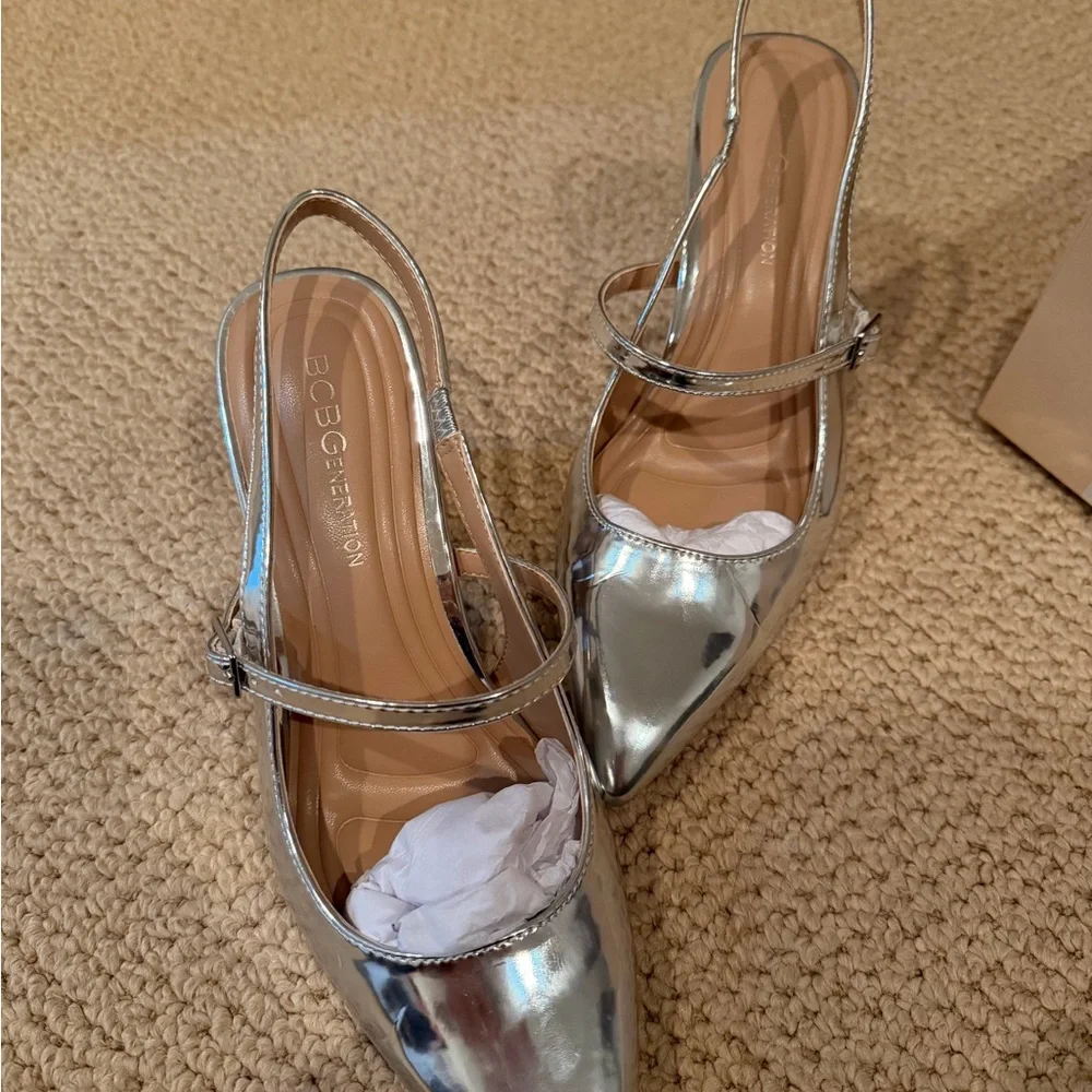 Silver Slingback Heels - Picture 2 of 8